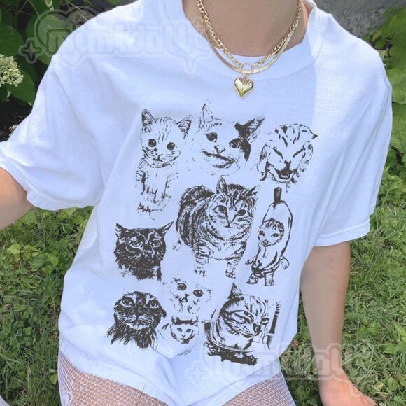 Tops - Silly Cats Meme Shirt, Y2K Funny Cat Meme TShirt